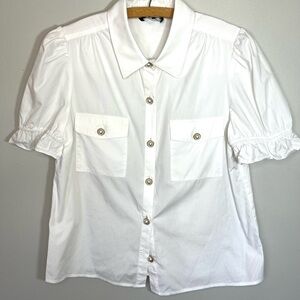 Generation Love White Cotton Button-Front Puff Short Sleeve Blouse Top Small